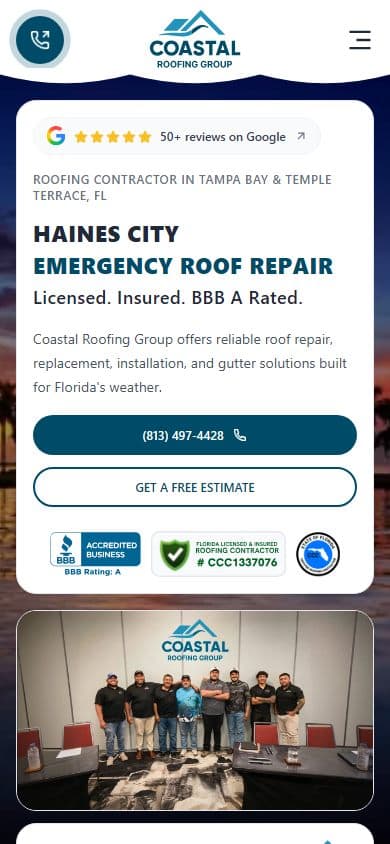 Coastal Roofing Group — sitio web en móvil