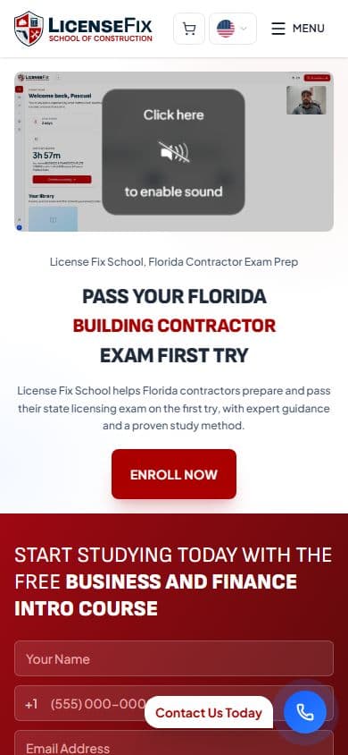 LicenseFix School of Construction — website on mobile