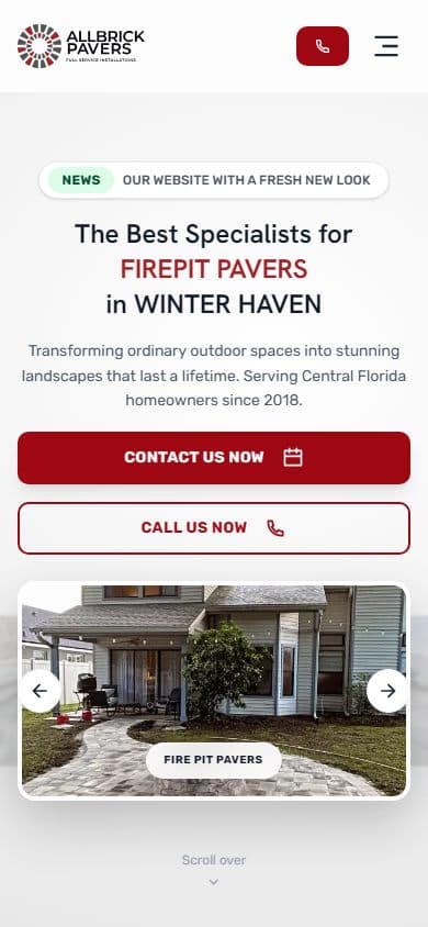 AllBrick Pavers — website on mobile