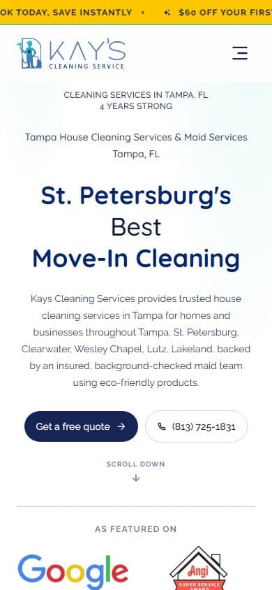 Kay's Cleaning Service — site no celular