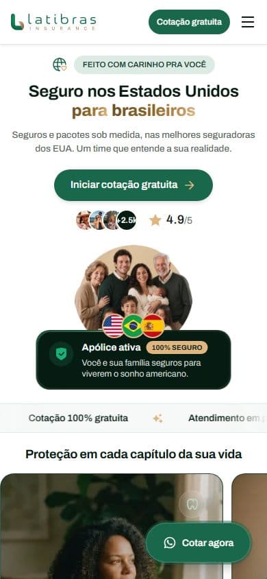 Latibras Insurance — website on mobile