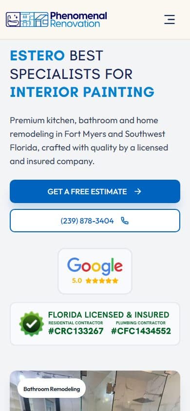 Phenomenal Renovation — website on mobile